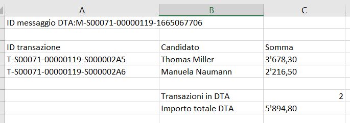 1a Ammontare del pagamento nel DTA